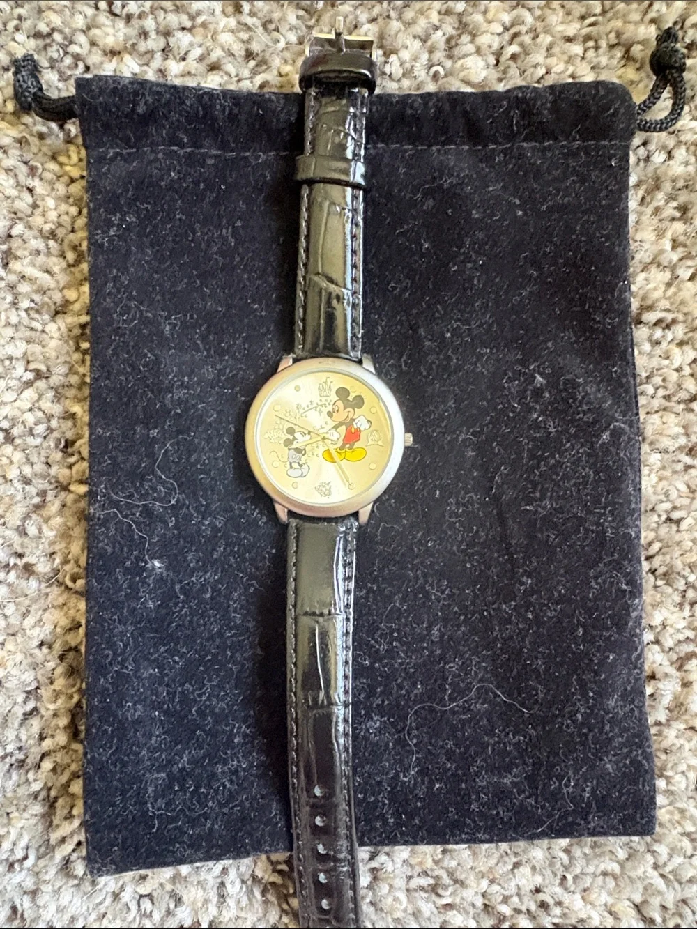 Disney Mickey Mouse Watch with Black Strap and Yellow Dial Accents